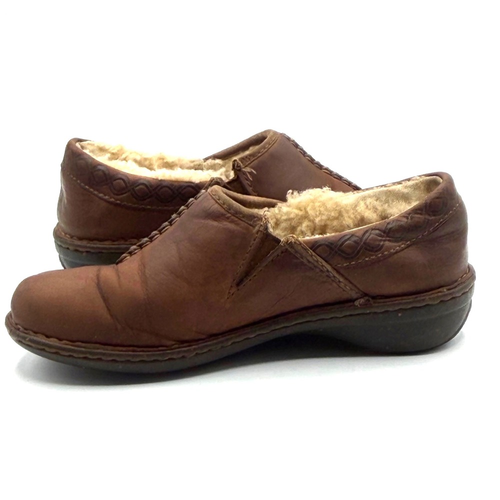 UGG Bettey Leather Clogs Womens 6 Brown Shearling Lined Mules Cozy Fall Celtic - Picture 8 of 12